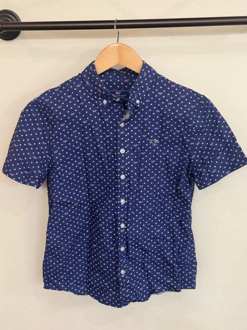 Vineyard Vines Youth Stars and Whales Patriotic Button Down Size L 16 EUC
